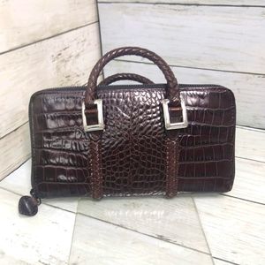 Brighton GLADIOLA Dark Brown Leather FullZip MultiPocket Clutch Wallet Crossbody